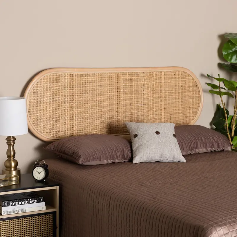 Baxton Studio bali & pari Reegan Modern Bohemian Natural Brown Rattan Queen Size Standalone Headboard