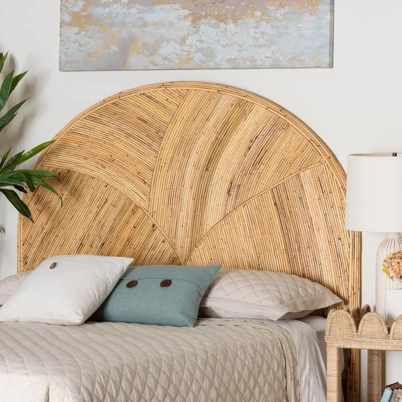 Baxton Studio bali & pari Seana Bohemian Honey Rattan Queen Size Standalone Headboard
