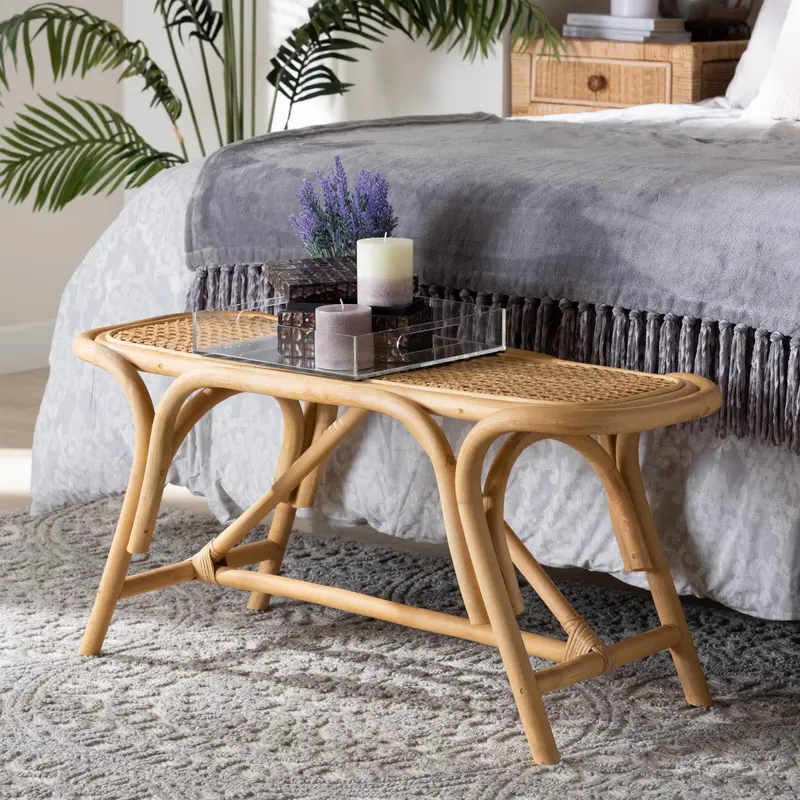 Baxton Studio bali & pari Septa Modern Bohemian Natural Brown Rattan Accent Bench