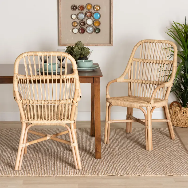 Baxton Studio bali & pari Sumatera Modern Bohemian Natural Brown Rattan 2-Piece Dining Chair Set