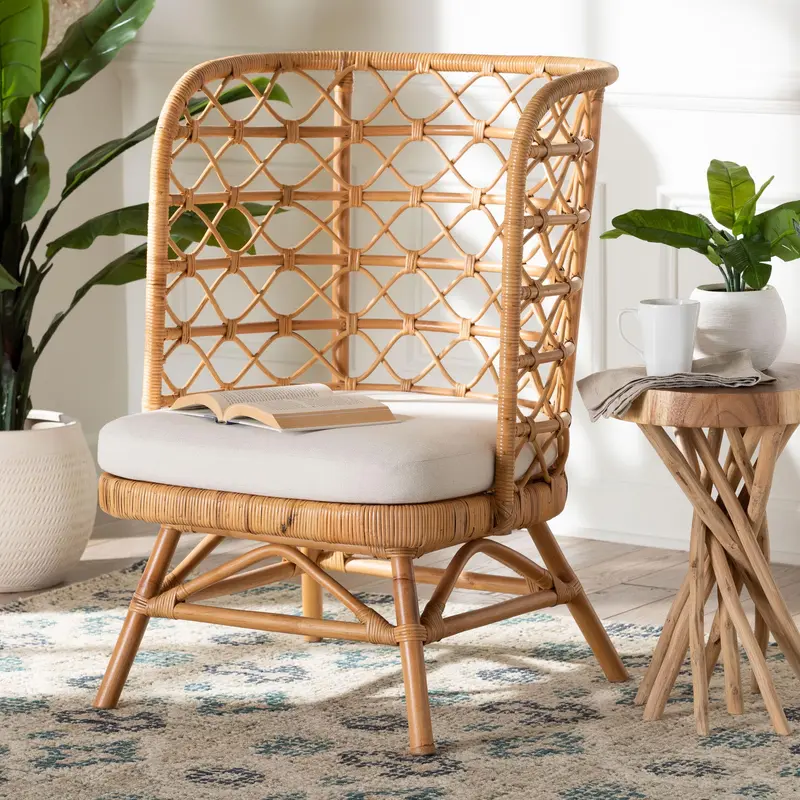 Baxton Studio bali & pari Tania Bohemian Light Honey Rattan Accent Chair
