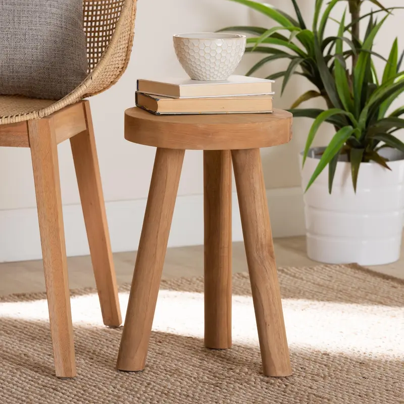 Baxton Studio bali & pari Terah Mid-Century Modern Natural Brown Teak Wood Ottoman Footstool