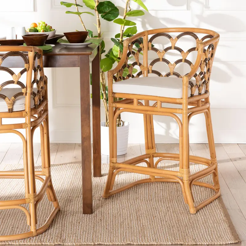 Baxton Studio bali & pari Veneto Modern Bohemian Light Honey and Dark Brown Rattan Bar Stool