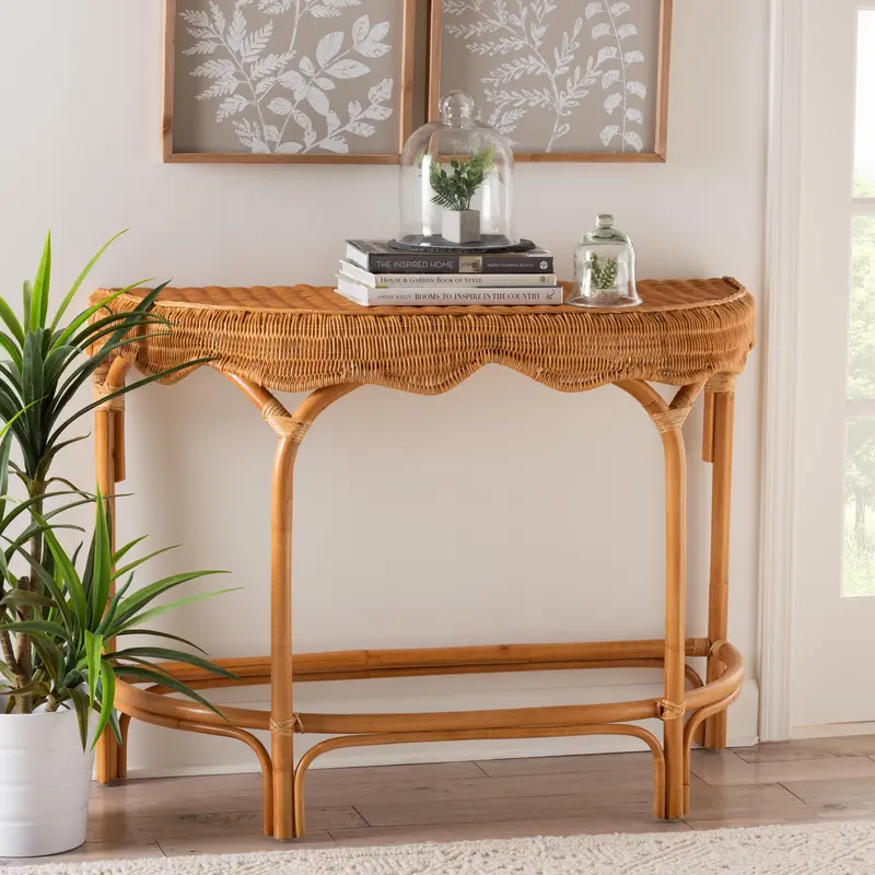 Baxton Studio bali & pari Wakana Modern Bohemian Natural Brown Rattan Console Table