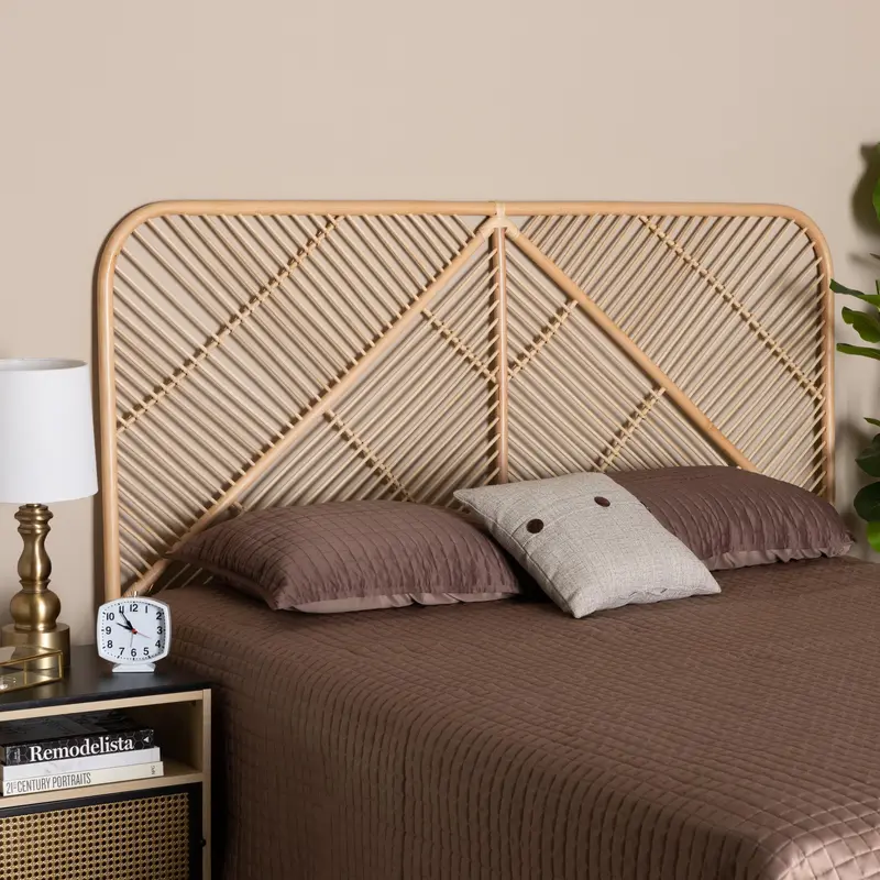 Baxton Studio bali & pari Walid Modern Bohemian Natural Brown Rattan Queen Size Standalone Headboard