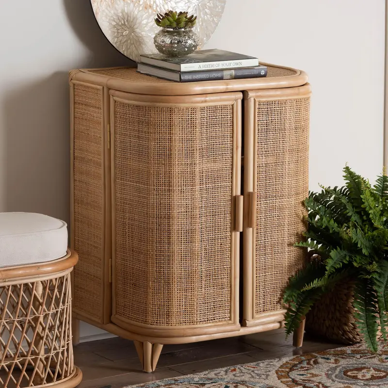 Baxton Studio bali & pari Yanka Bohemian Natural Rattan Storage Cabinet