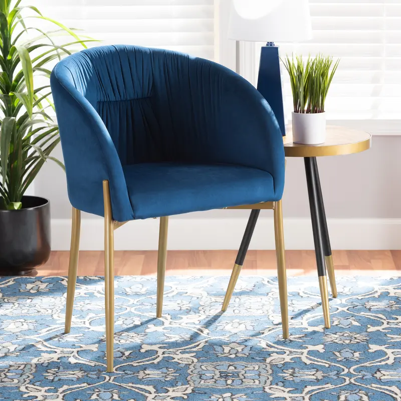 Baxton Studio Ballard Modern Luxe and Glam Navy Blue Velvet Fabric Upholstered and Gold Finished Metal Dining Chair