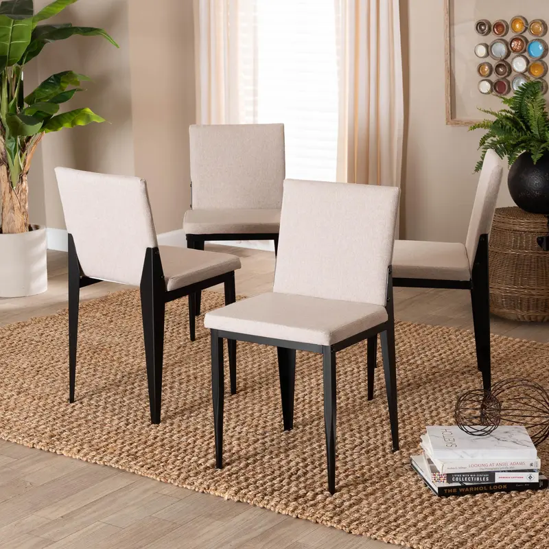 Baxton Studio Bishop Industrial Beige Fabric and Metal Dining Chair