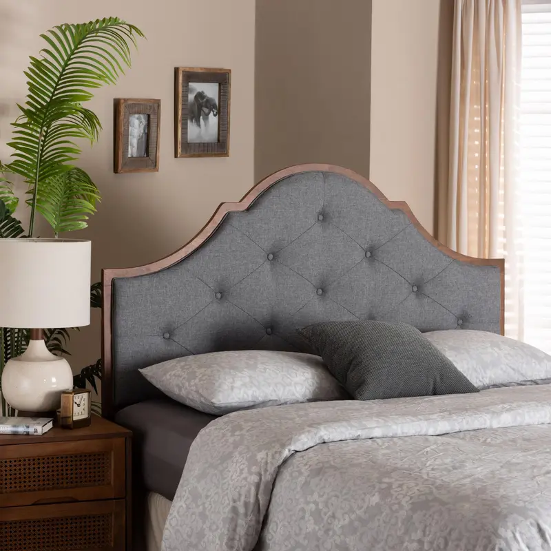 Baxton Studio Camila Classic and Traditional Grey Fabric and Walnut Brown Finished Wood King Size Headboard