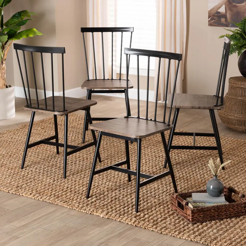 Baxton Studio Cardinal Industrial Dark Brown Wood and Metal Dining Chair