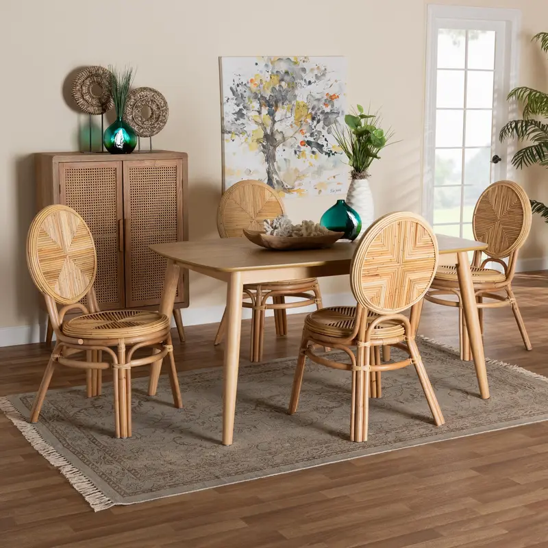 Baxton Studio Carita Modern Bohemian Natural Brown Rattan 5-Piece Dining Set
