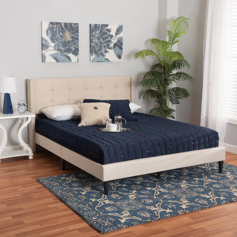 Baxton Studio Casol Mid-Century Modern Transitional Beige Fabric Upholstered Full Size Platform Bed