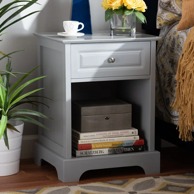 Baxton Studio Chase Modern Transitional Light Grey Finished 1-Drawer Wood End Table