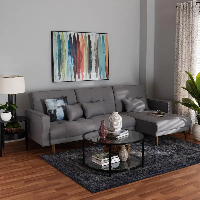Baxton Studio Claire Contemporary Slate Fabric Upholstered Convertible Sleeper Sofa