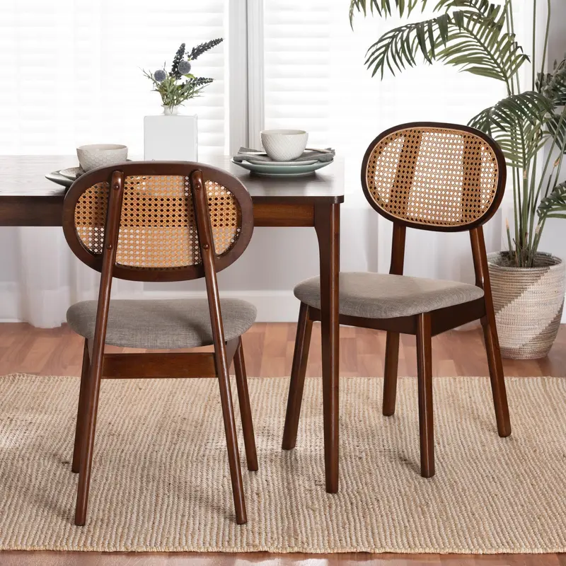 Baxton Studio Darrion Mid-Century Modern Grey Fabric and Walnut Brown Finished Wood 2-Piece Dining Chair Set