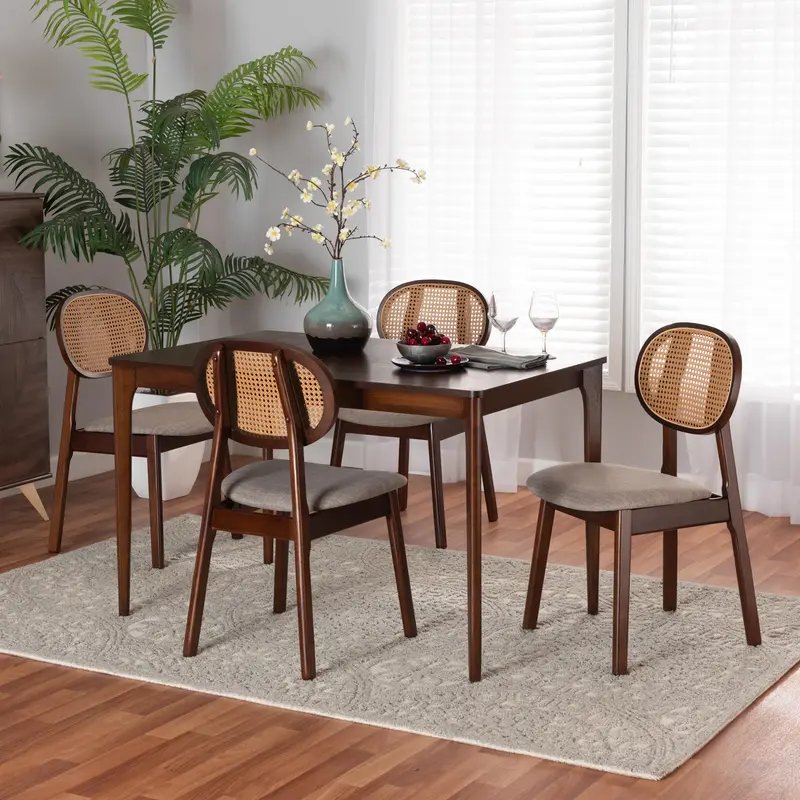 Baxton Studio Darrion Mid-Century Modern Grey Fabric and Walnut Brown Finished Wood 5-Piece Dining Set