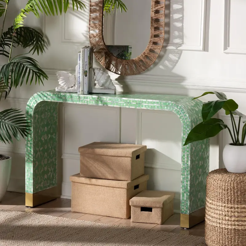 Baxton Studio Didrika Modern Bohemian Seafoam Green Mother of Pearl Console Table
