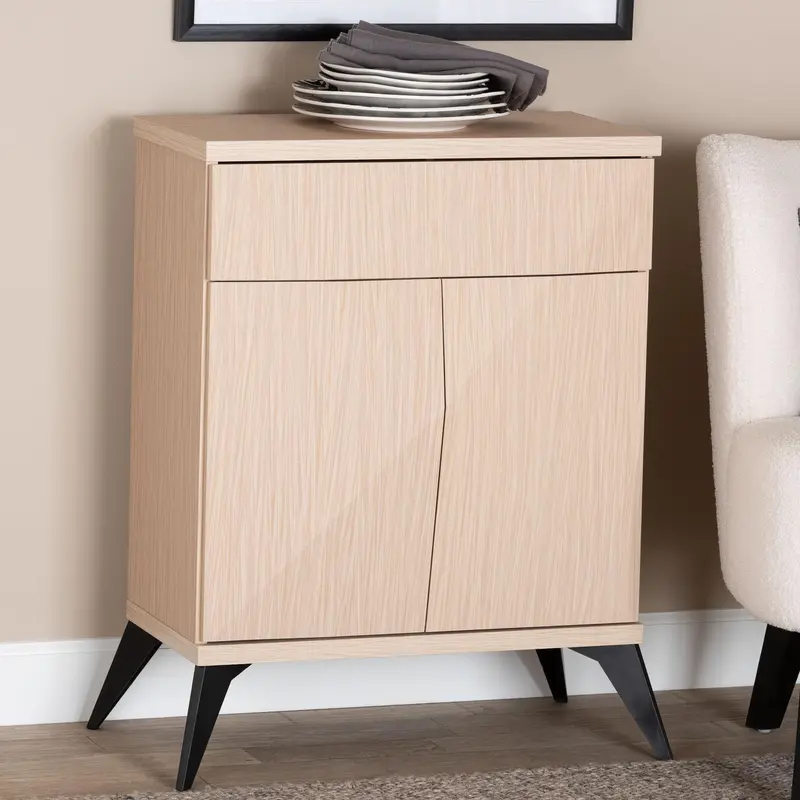 Baxton Studio Draper Mid-Century Modern Two-Tone Light Brown and Black Wood 2-Door Sideboard Buffet