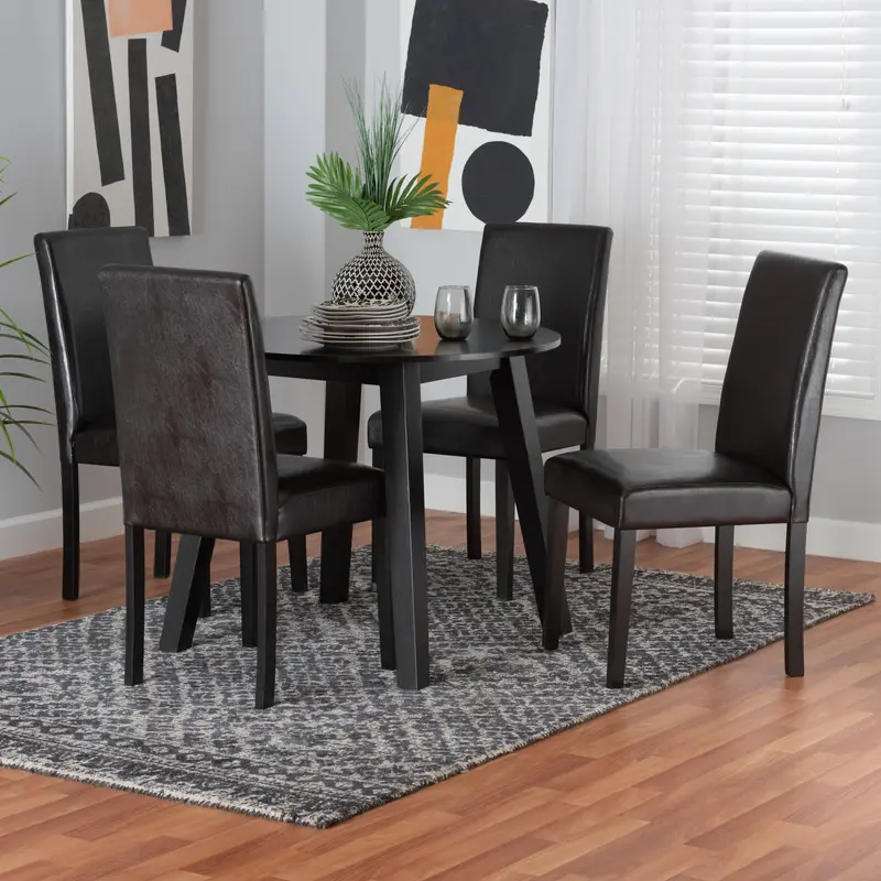 Baxton Studio Emine Modern Dark Brown Faux Leather and Espresso Brown Finished Wood 5-Piece Dining Set