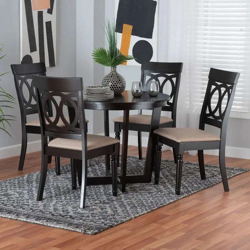 Baxton Studio Estelle Modern Beige Fabric and Dark Brown Finished Wood 5-Piece Dining Set