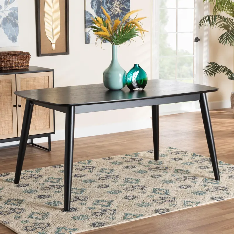 Baxton Studio Flora Mid-Century Modern Black Finished Wood Dining Table