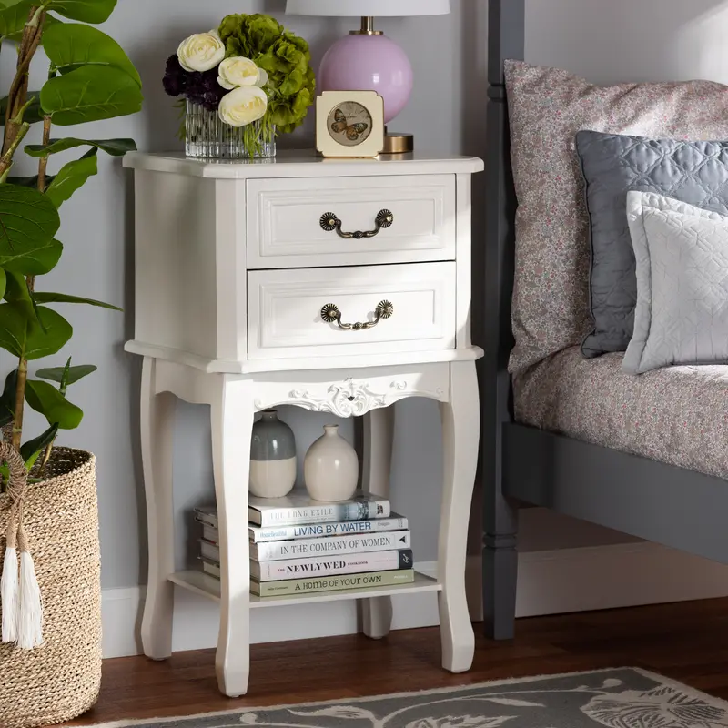 Baxton Studio Gabrielle Traditional French Country Provincial White-Finished 2-Drawer Wood End Table