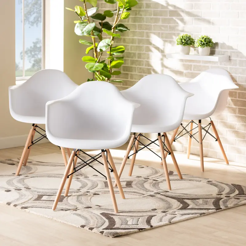 Baxton Studio Galen Modern and Contemporary White Finished Polypropylene Plastic and Oak Brown Finished Wood 4-Piece Dining Chair Set