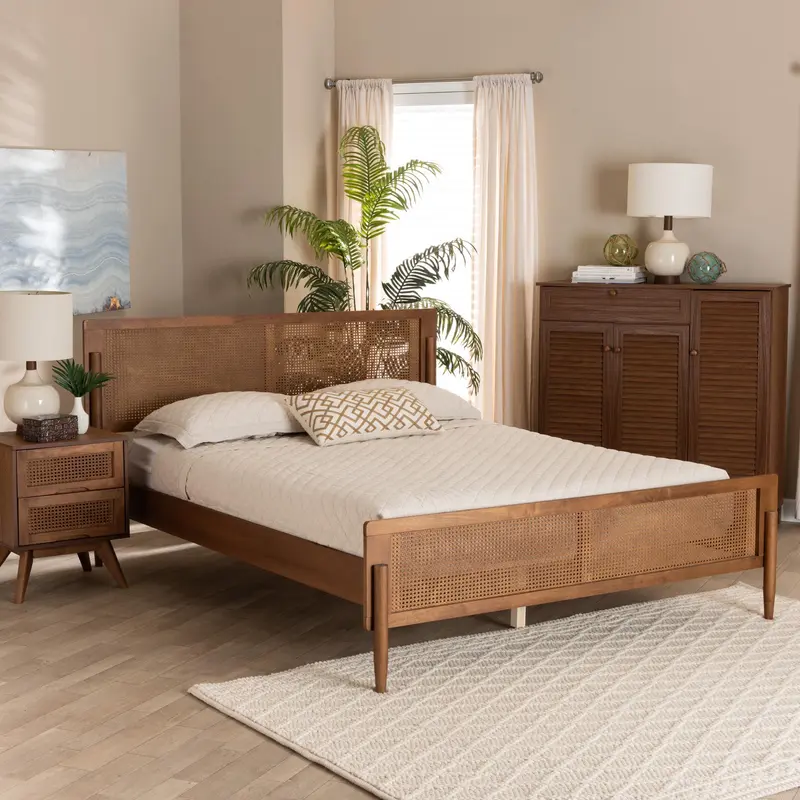 Baxton Studio Gardwin Mid-Century Modern Ash Walnut Finished Wood Queen Size Platform Bed