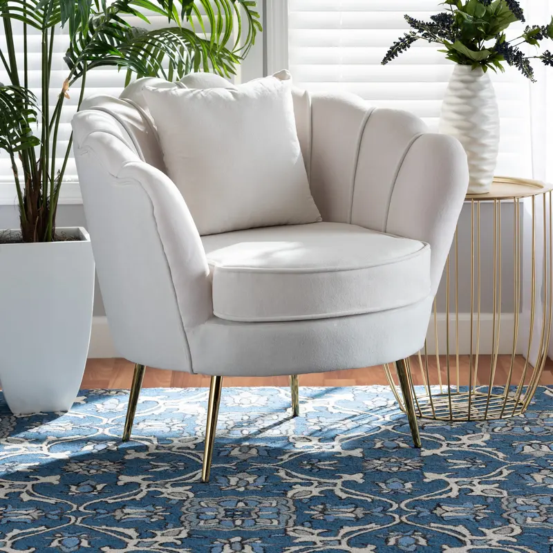 Baxton Studio Garson Glam and Luxe Beige Velvet Fabric Upholstered and Gold Metal Finished Accent Chair