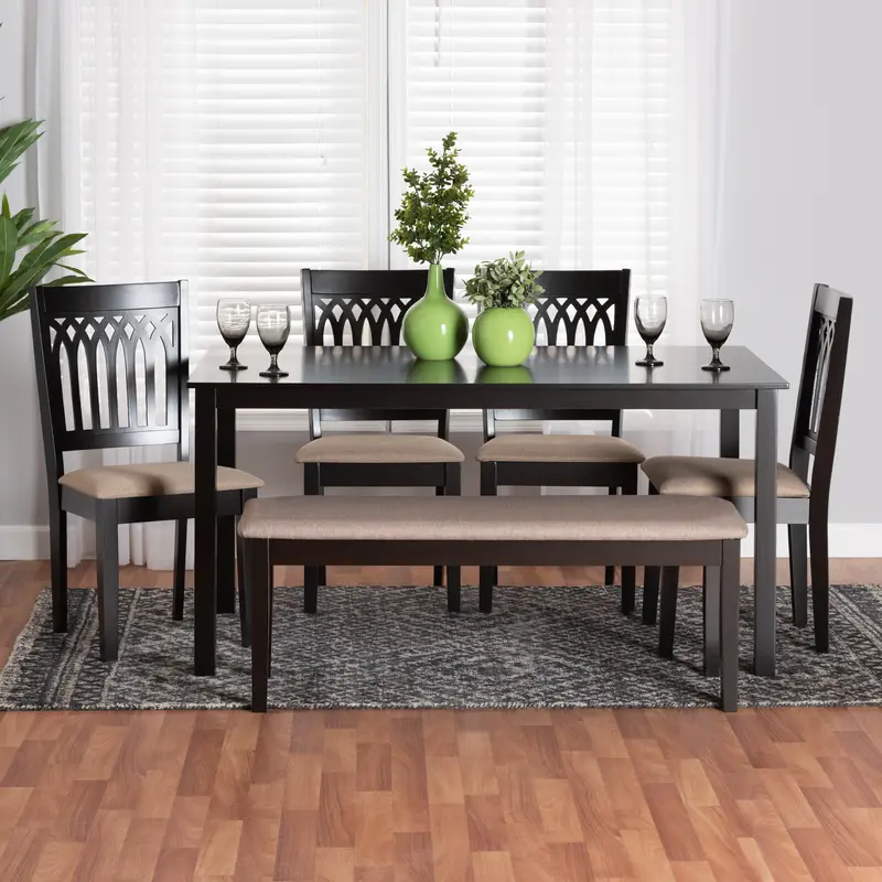 Baxton Studio Genesis Modern Beige Fabric and Dark Brown Finished Wood 6-Piece Dining Set