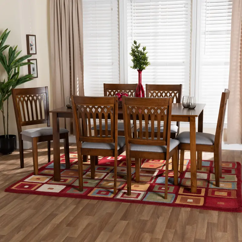 Baxton Studio Genesis Modern Grey Fabric and Walnut Brown Finished Wood 7-Piece Dining Set