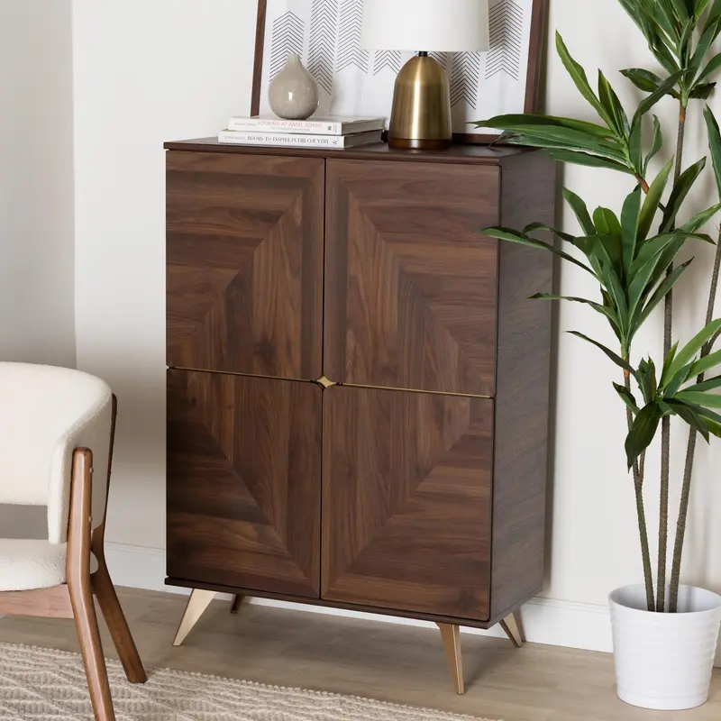 Baxton Studio Graceland Mid-Century Modern Transitional Walnut Brown Finished Wood Shoe Cabinet