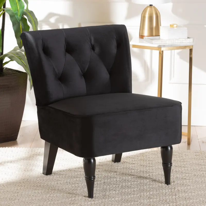 Baxton Studio Harmon Modern and Contemporary Transitional Black Velvet Fabric Upholstered and Black Finished Wood Accent Chair