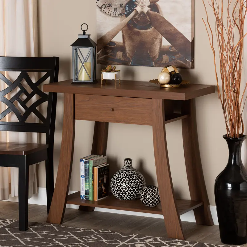 Baxton Studio Herman Modern and Contemporary Walnut Brown Finished Wood 1-Drawer Console Table