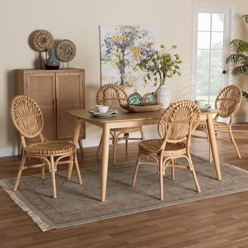 Baxton Studio Iris Modern Bohemian Natural Brown Rattan 5-Piece Dining Set