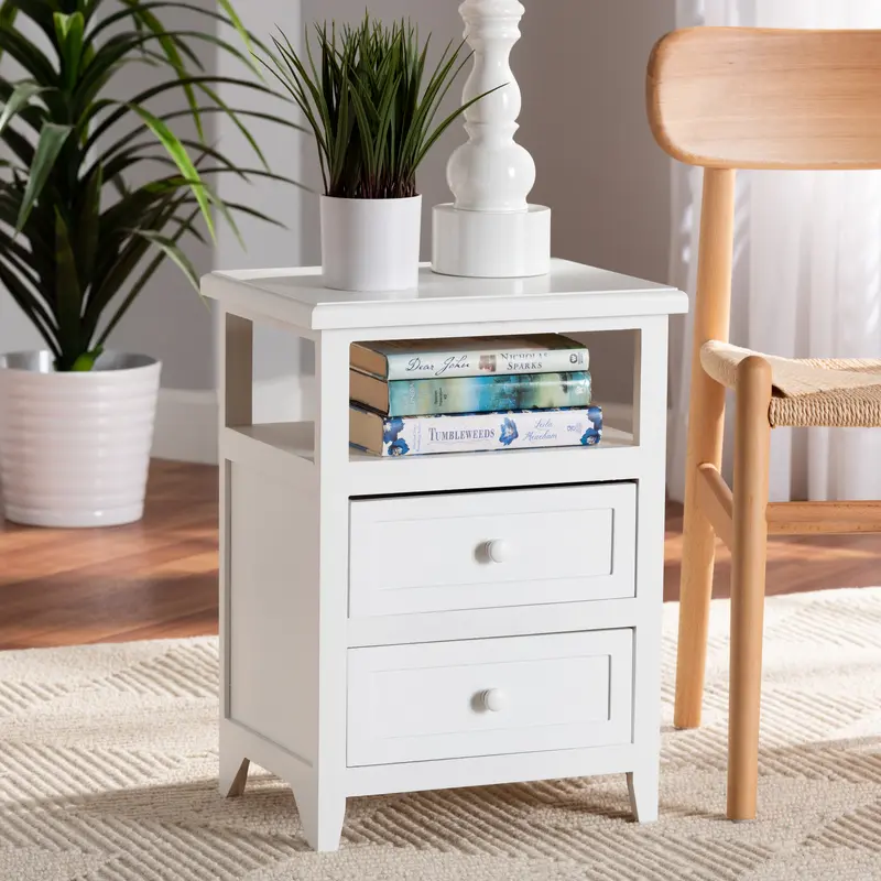 Baxton Studio Karsen Modern and Contemporary White Finished Wood 2-Drawer End Table