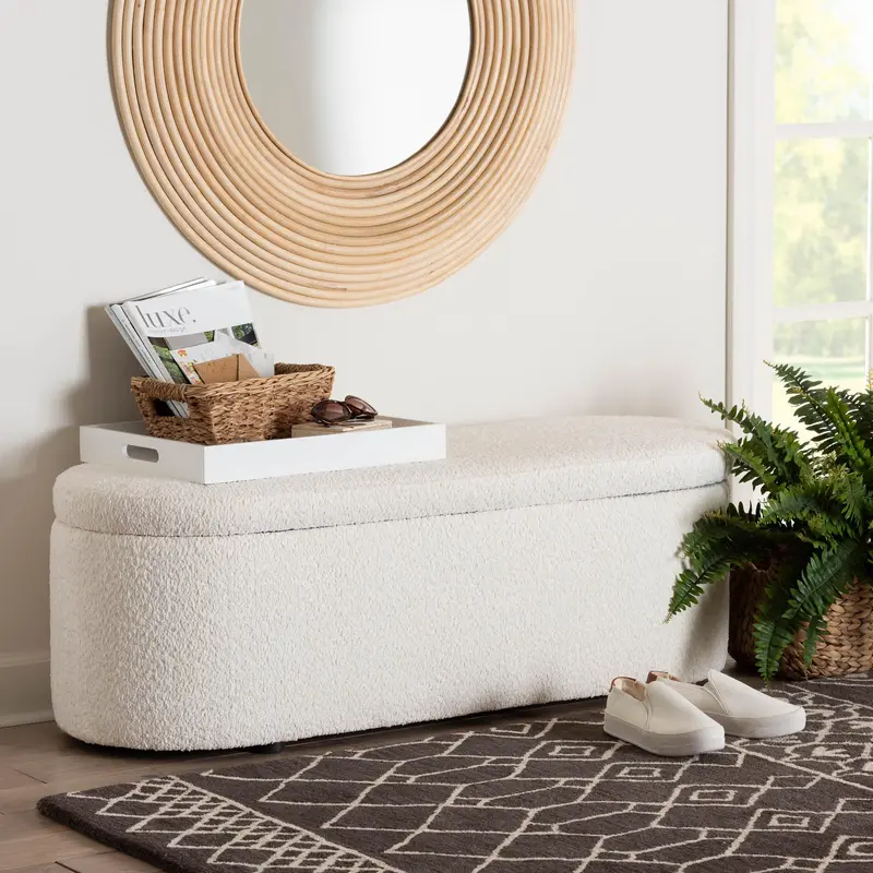 Baxton Studio Lavina Modern White Teddy-Bear Fabric Storage Bench