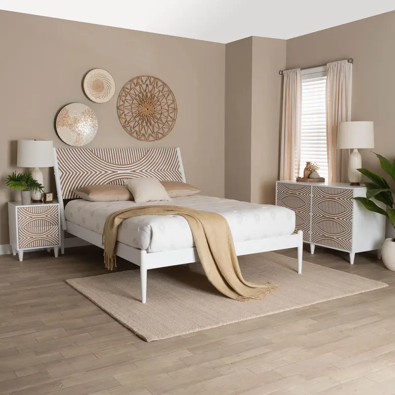 Baxton Studio Louetta Carved Contrasting 3-Piece Bedroom Set