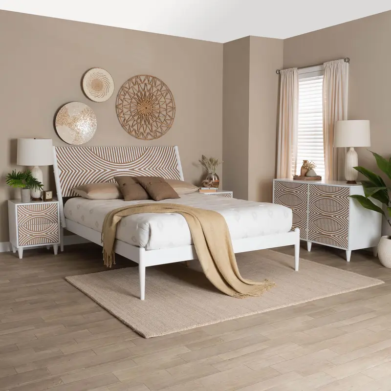 Baxton Studio Louetta Carved Contrasting 4-Piece Bedroom Set