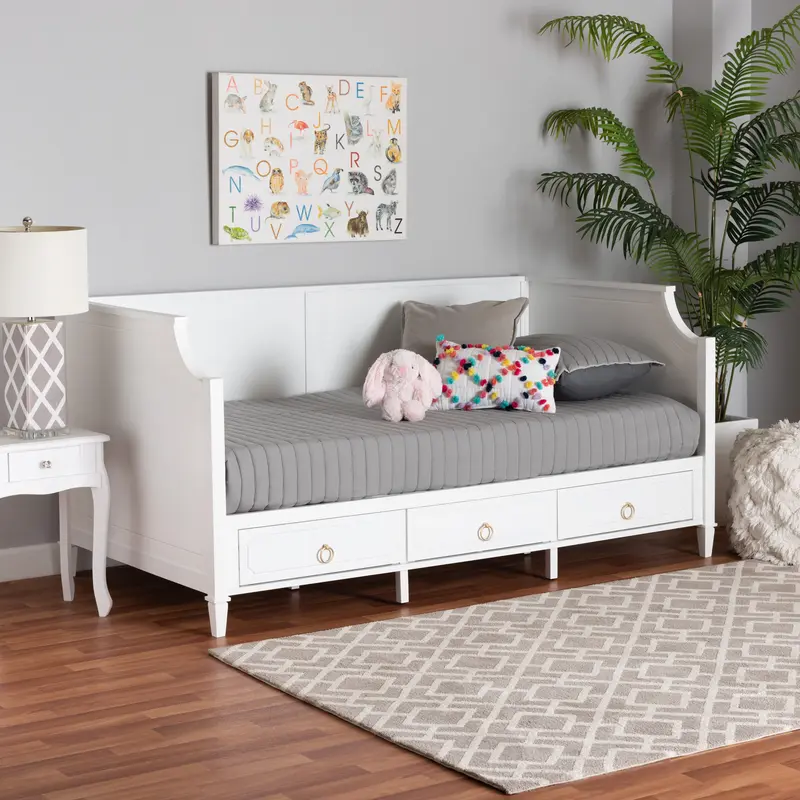 Baxton Studio Lowri Classic and Traditional White Finished Wood Twin Size 3-Drawer Daybed