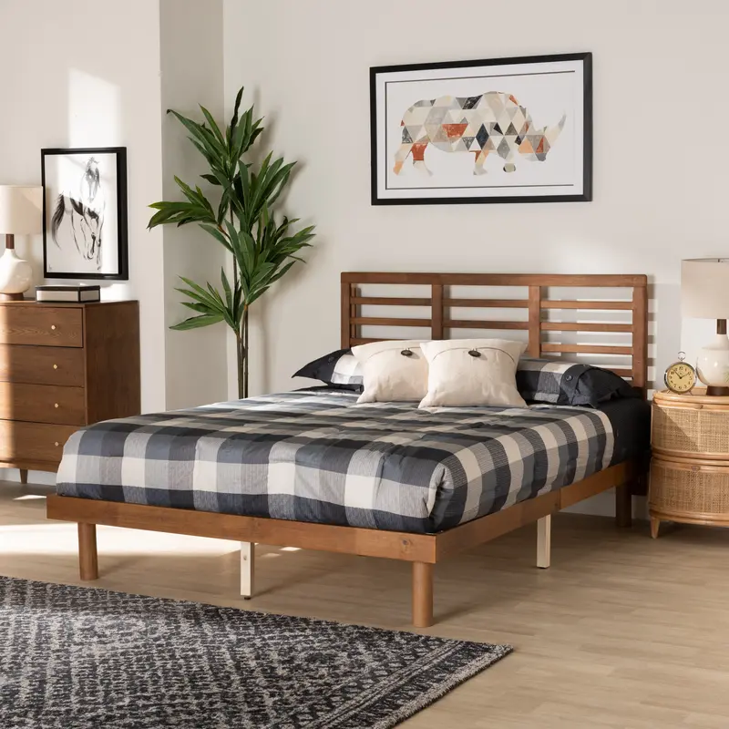 Baxton Studio Lucine Mid-Century Modern Ash Walnut Finished Wood King Size Platform Bed