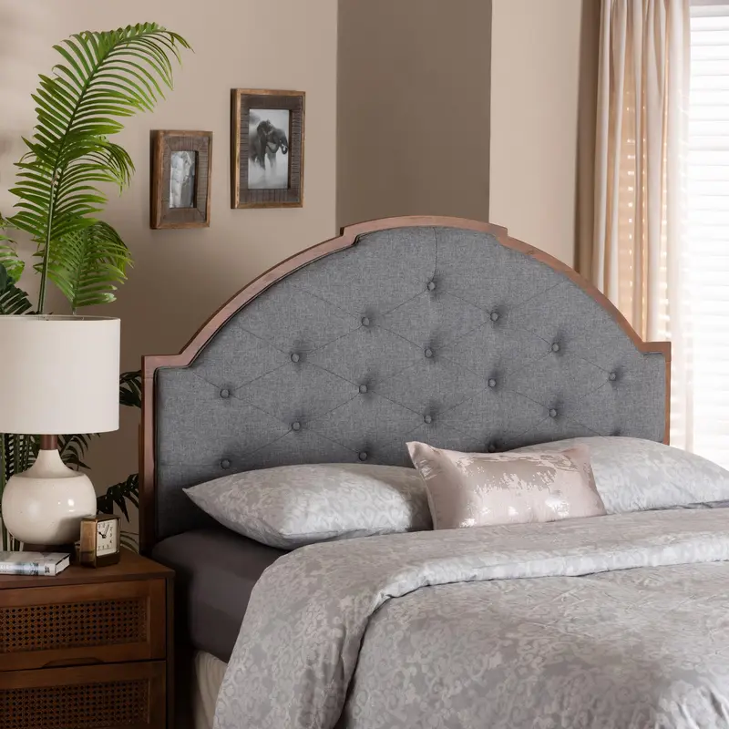 Baxton Studio Madeline Classic and Traditional Grey Fabric and Walnut Brown Finished Wood King Size Headboard