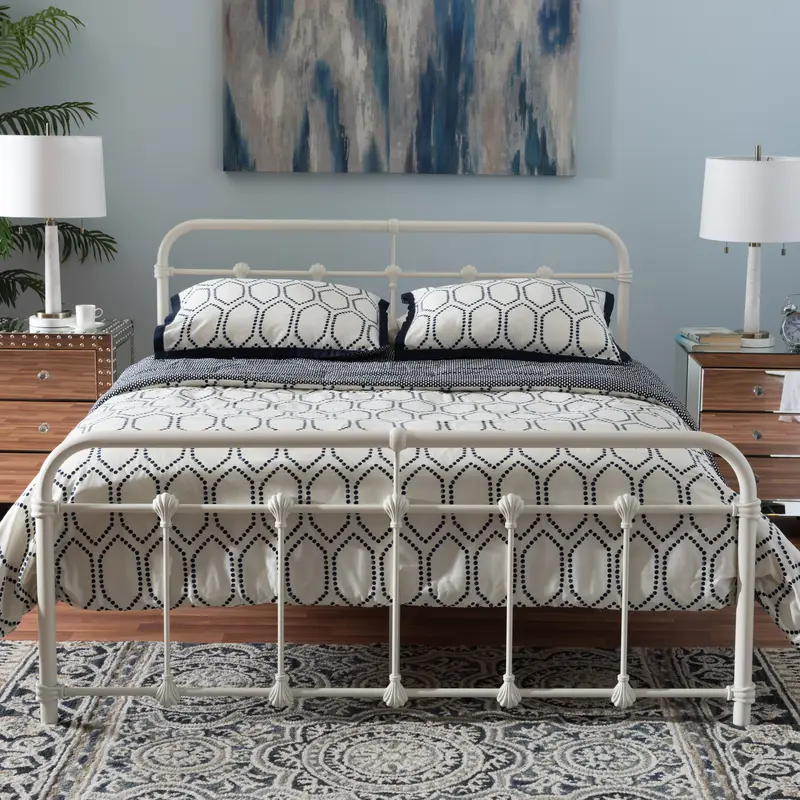 Baxton Studio Mandy Vintage Industrial White Finished Metal Queen Size Platform Bed