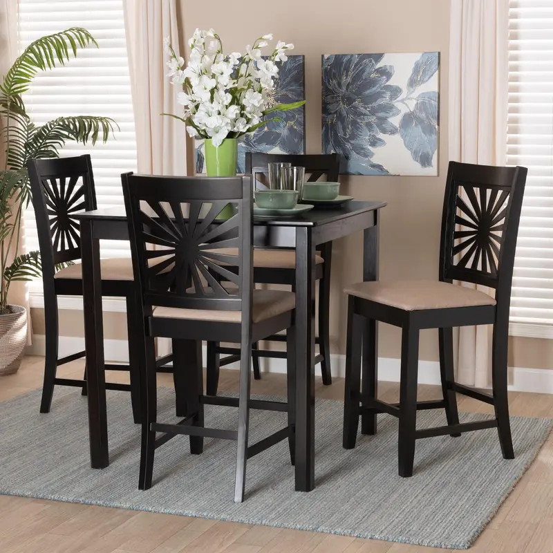 Baxton Studio Olympia Modern Beige Fabric and Espresso Brown Finished Wood 5-Piece Pub Set