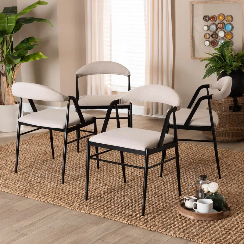 Baxton Studio Orrin Modern Industrial Beige Fabric and Metal Dining Chair
