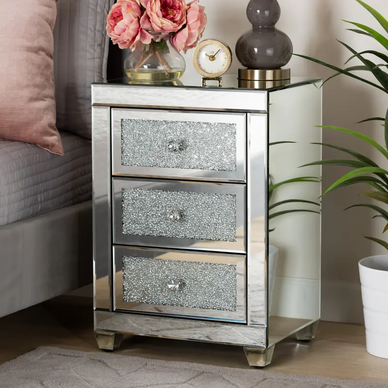 Baxton Studio Ralston Contemporary Glam and Luxe Mirrored 3-Drawer End Table