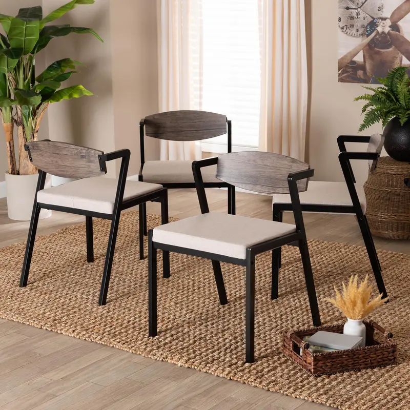 Baxton Studio Revelin Industrial Beige Fabric and Metal Dining Chair