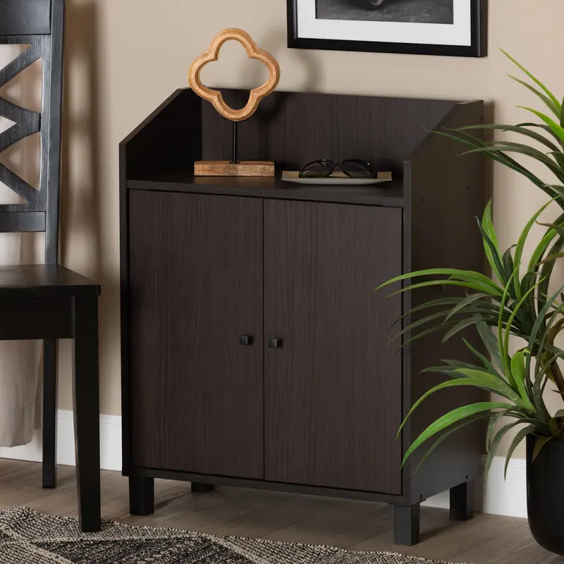Baxton Studio Rossin Modern and Contemporary Dark Brown Finished Wood 2-Door Entryway Shoe Storage Cabinet with Top Shelf