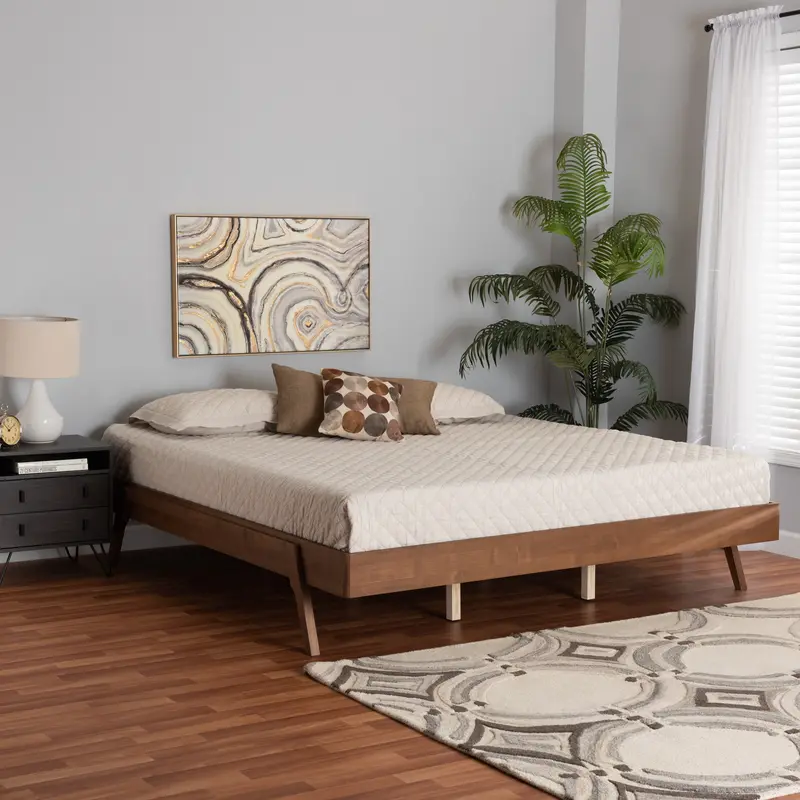 Baxton Studio Sarita Mid-Century Modern Ash Walnut Finished Wood Queen Size Bed Frame