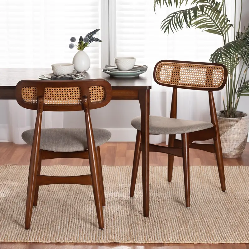 Baxton Studio Tarana Mid-Century Modern Grey Fabric and Walnut Brown Finished Wood 2-Piece Dining Chair Set
